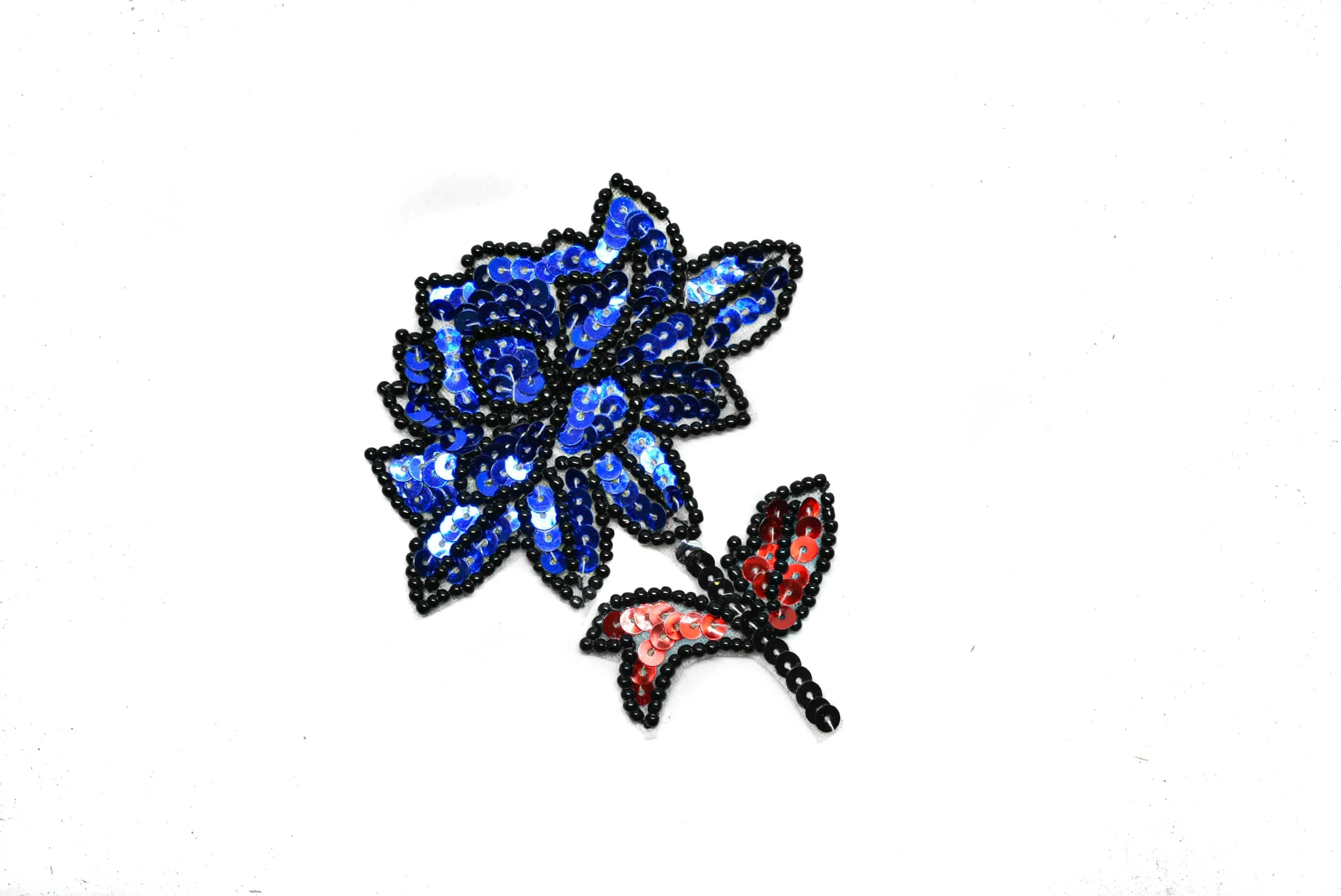 Sequins Iron-on Flower Applique with Black Beads 3" x 3.50"- 1 Piece