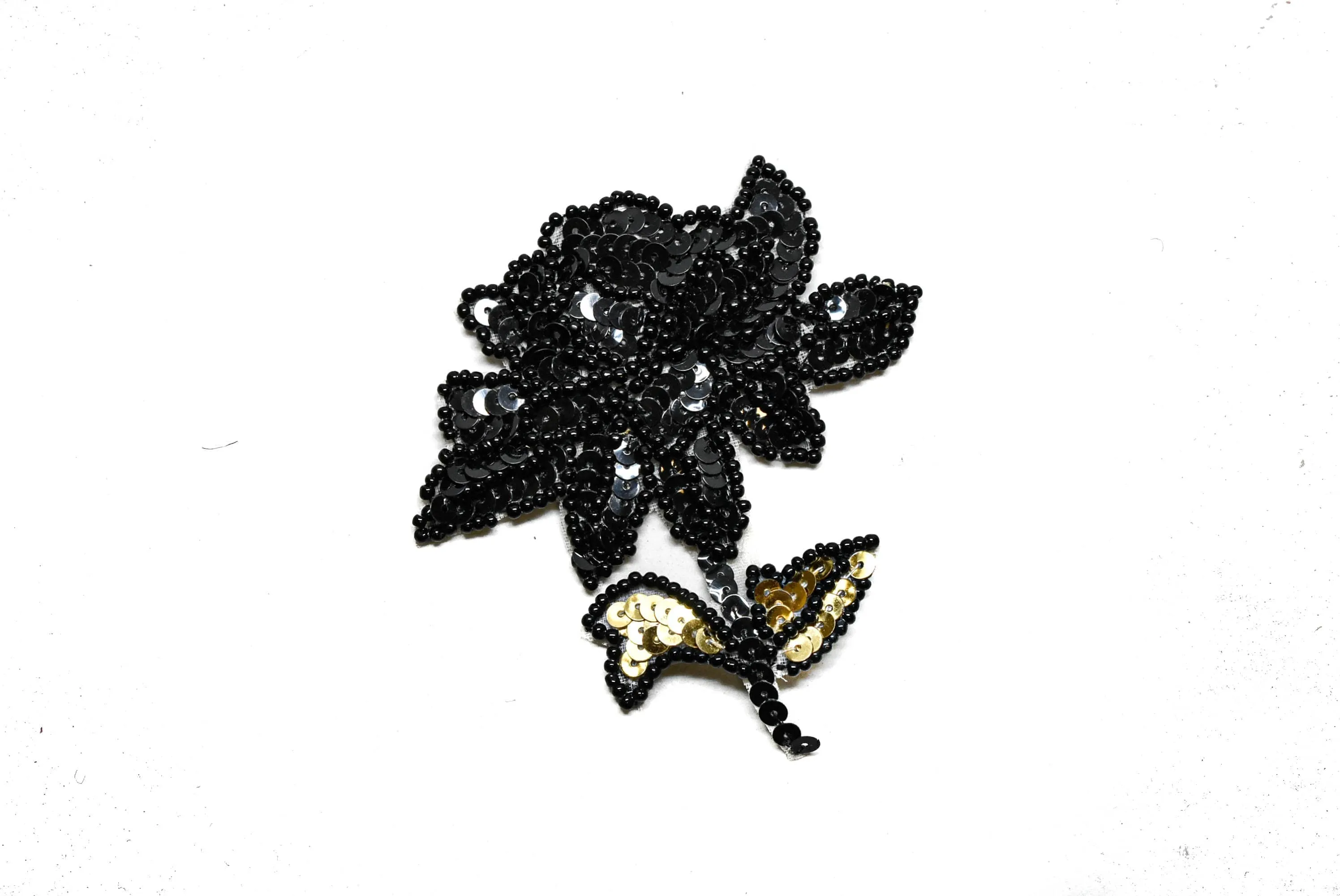 Sequins Iron-on Flower Applique with Black Beads 3" x 3.50"- 1 Piece