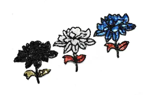 Sequins Iron-on Flower Applique with Black Beads 3" x 3.50"- 1 Piece