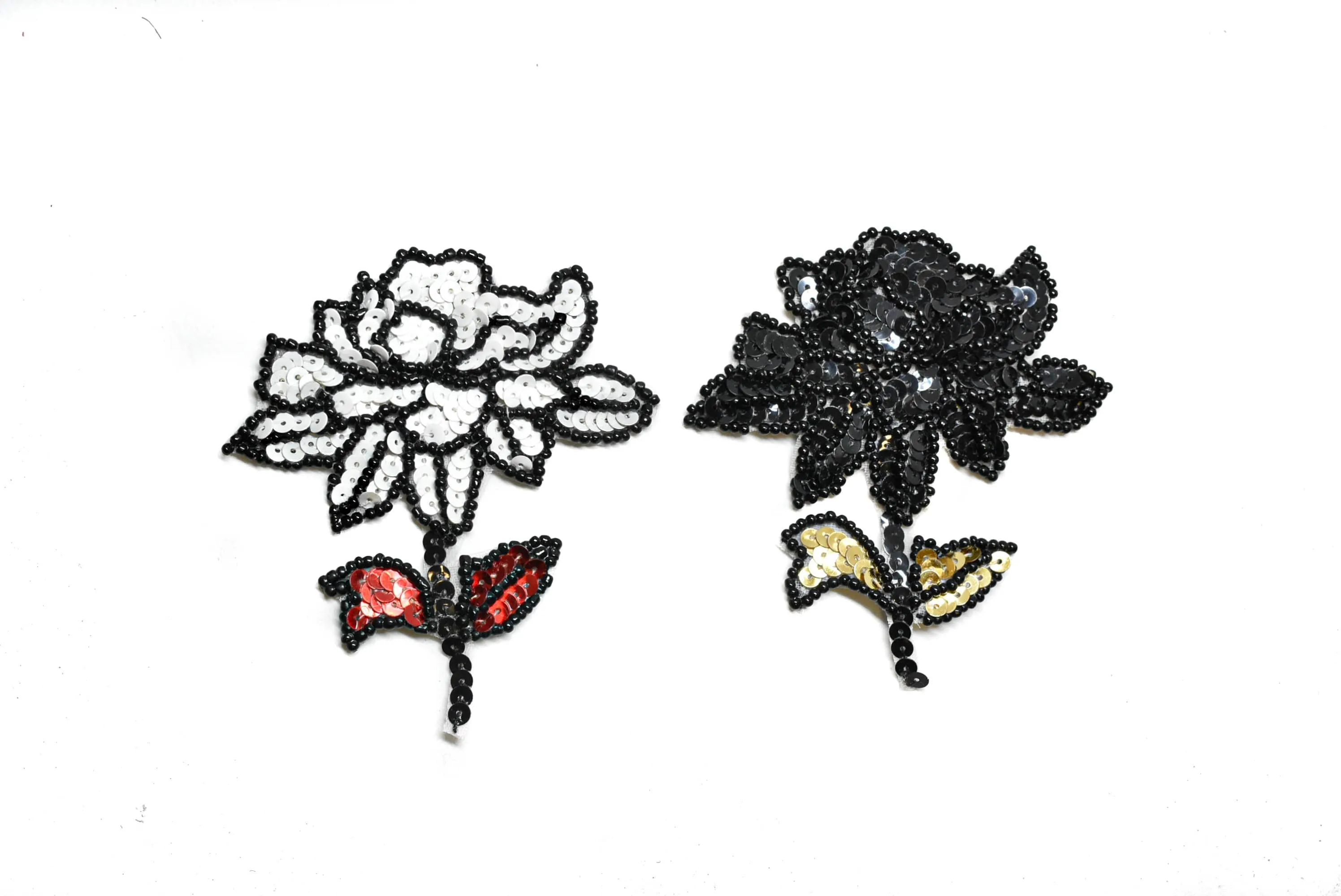 Sequins Iron-on Flower Applique with Black Beads 3" x 3.50"- 1 Piece