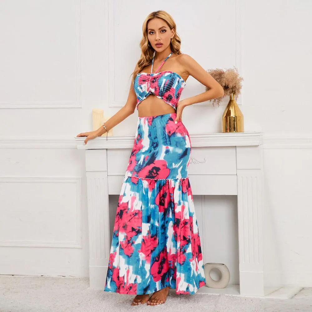 Sexy Bohemian Halter Top Print Dress