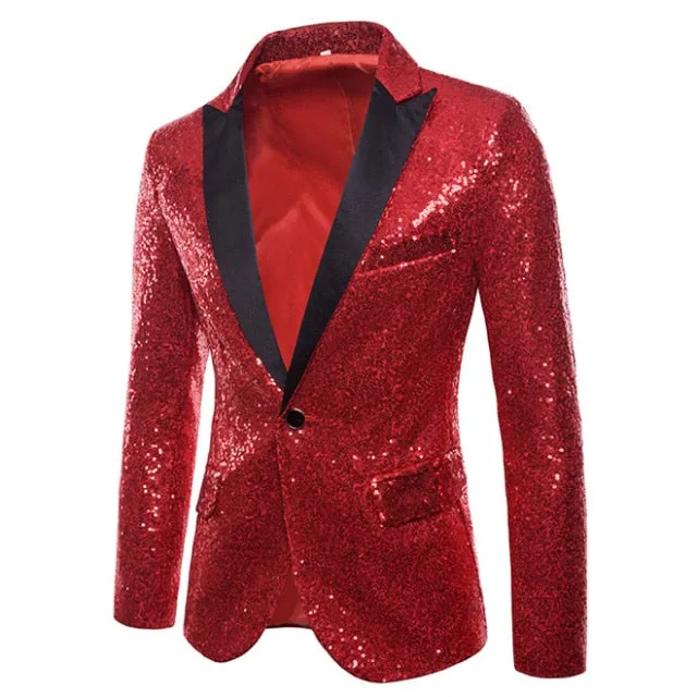 Shiny Sequin Glitter Embellished Men Blazer