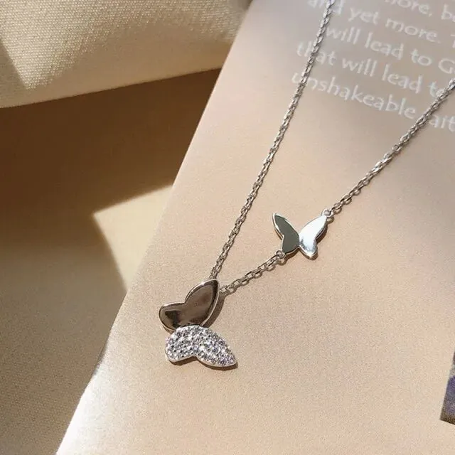 Silver Color Korean Double Butterfly Sweater Chain/ FREE SHIPPING