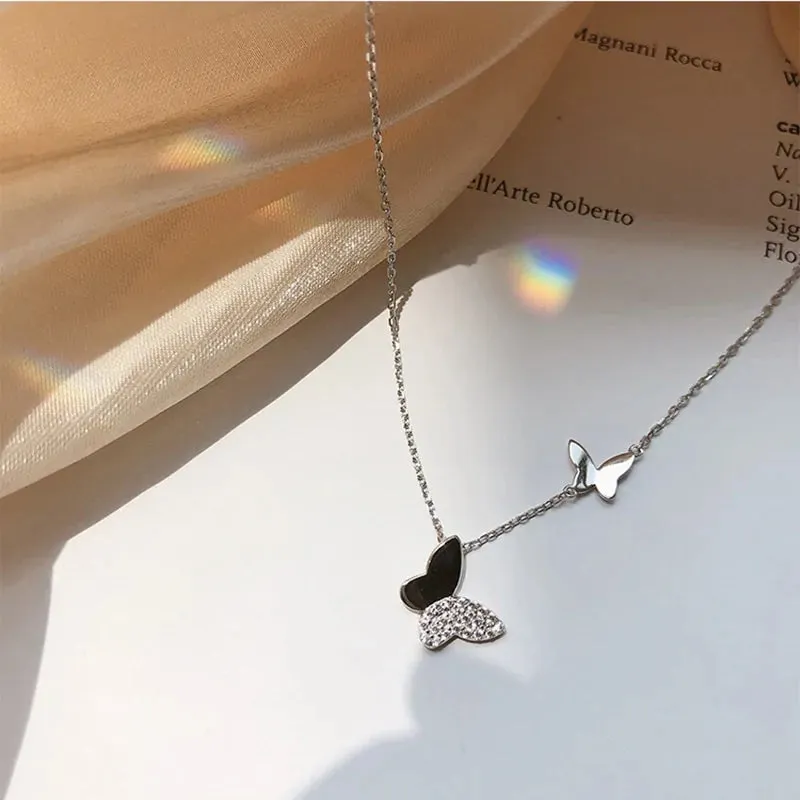 Silver Color Korean Double Butterfly Sweater Chain/ FREE SHIPPING