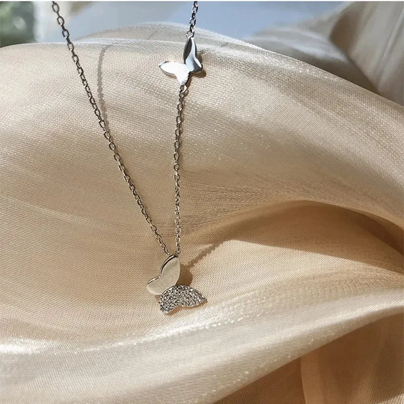 Silver Color Korean Double Butterfly Sweater Chain/ FREE SHIPPING