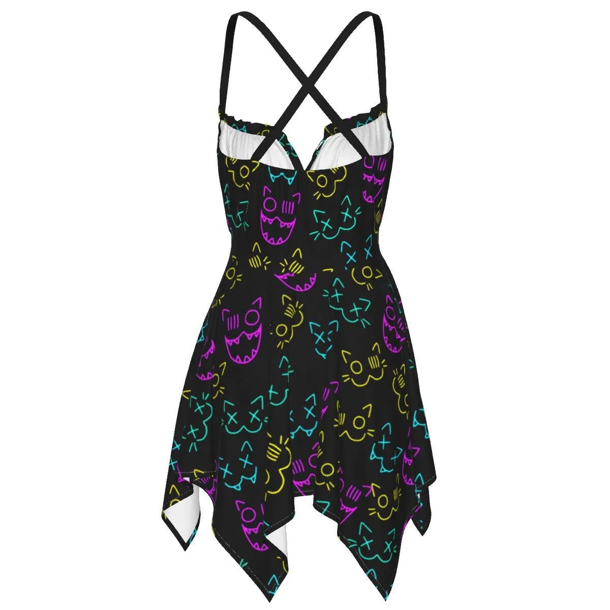 Skull Cat Neon Pattern All-Over Print Women's Slip Dress