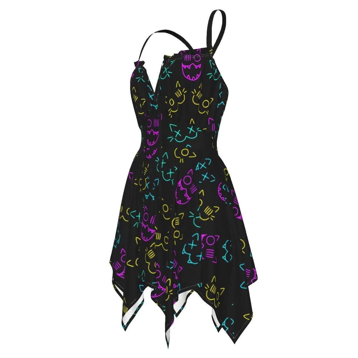 Skull Cat Neon Pattern All-Over Print Women's Slip Dress