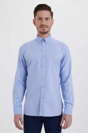 Slim Fit Button-Down Cotton Light Blue Casual Shirt