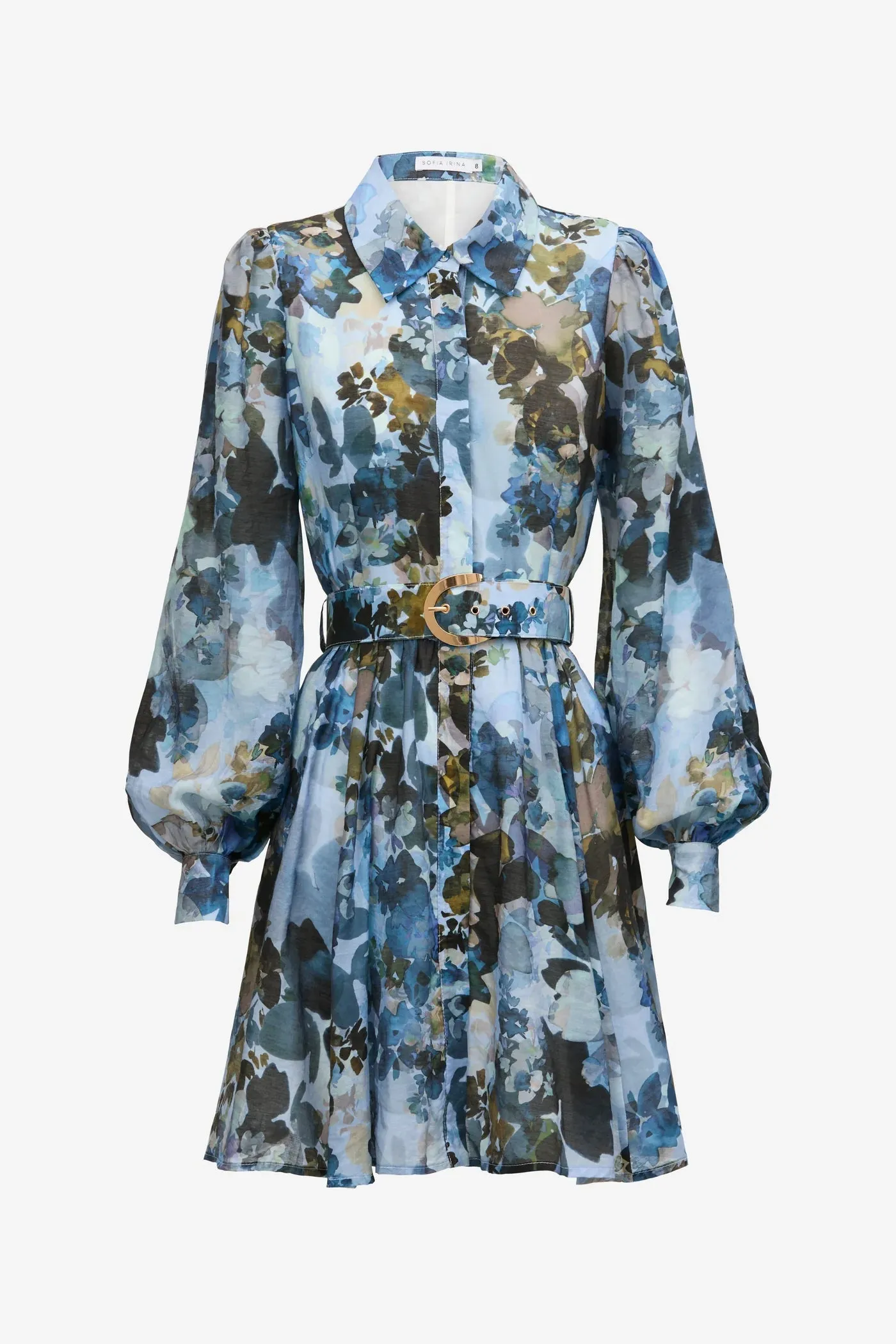 Sofia Irina Mini Shirt Dress - Blue Floral Print