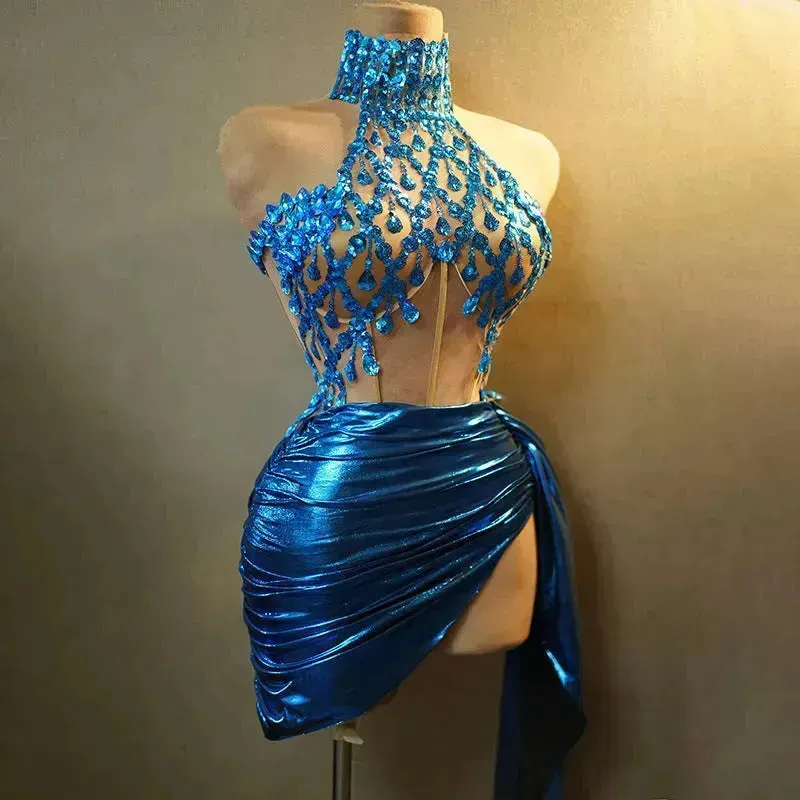 Strapless Tassle  Corset dress Women's Tube Top Rhinestone Chain Skirt Outfit for Evening party Cocktail event