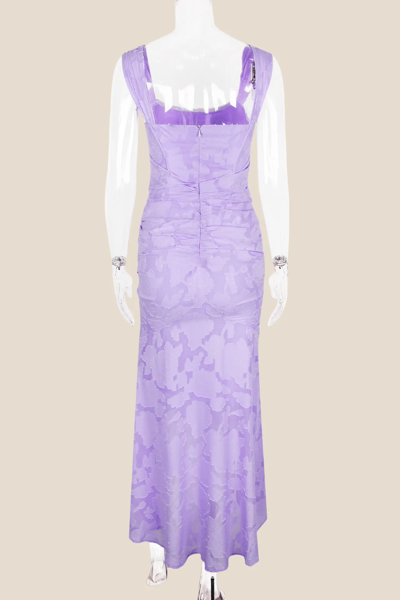 Straps Lilac Lace Ruched Mermaid Long Dress