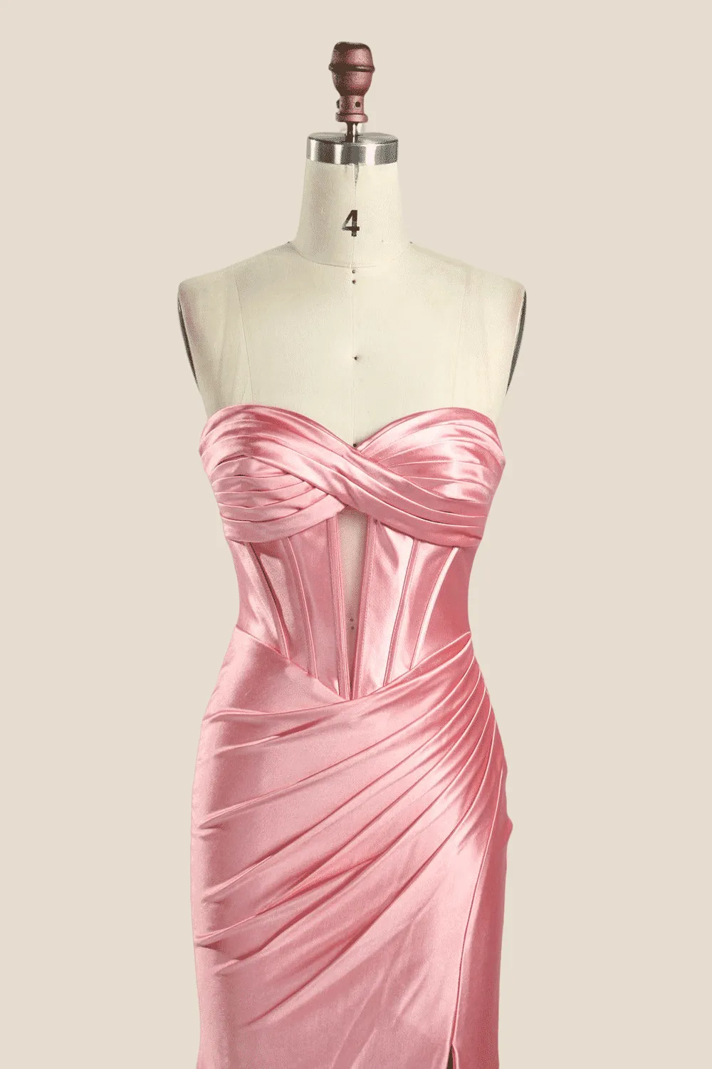 Sweetheart Pink Ruched Long Dress with Keyhole