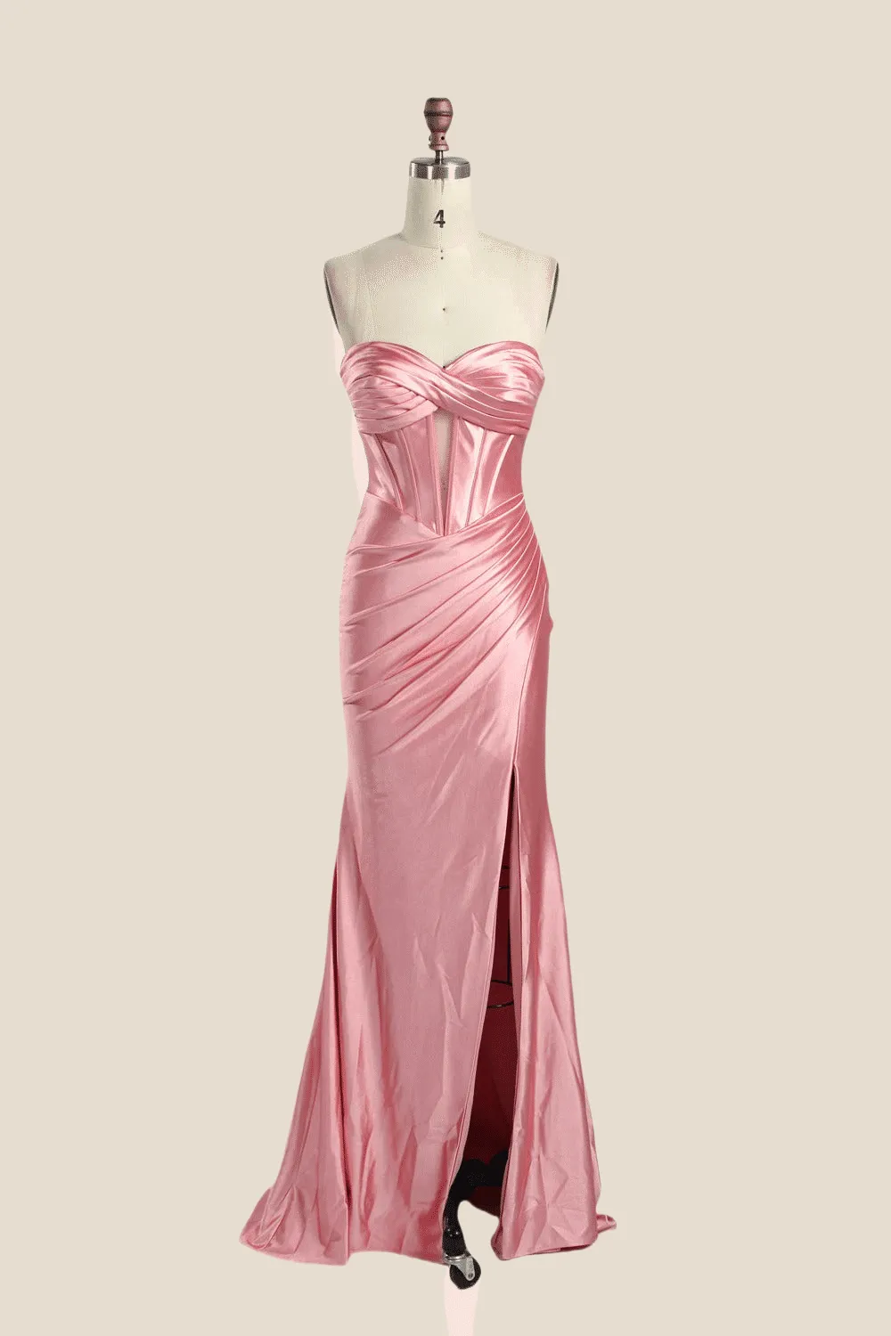 Sweetheart Pink Ruched Long Dress with Keyhole