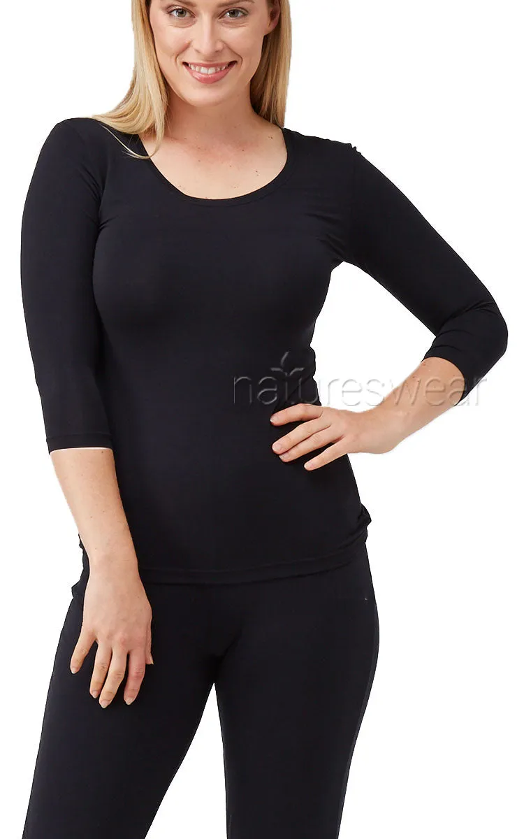 Tani 100% Modal Top with 3/4 Sleeve and Scoop Neck In Black 79245