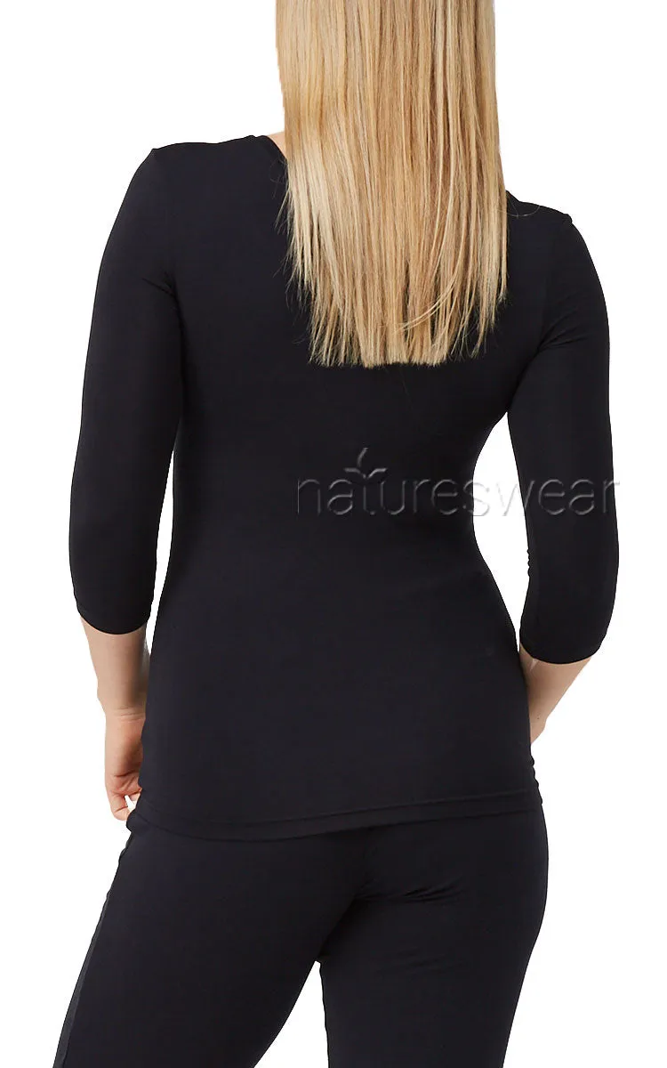 Tani 100% Modal Top with 3/4 Sleeve and Scoop Neck In Black 79245