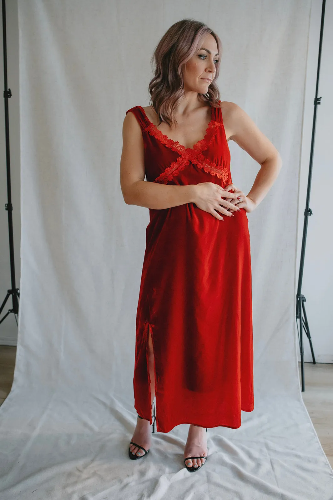 The Leda Velvet Slip Dress by FRNCH