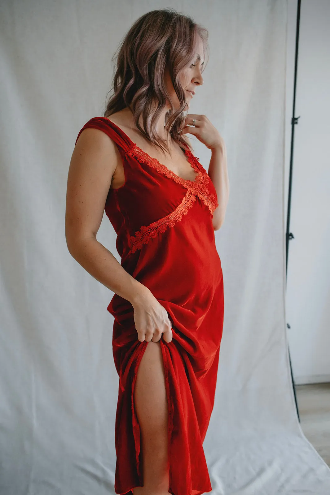 The Leda Velvet Slip Dress by FRNCH