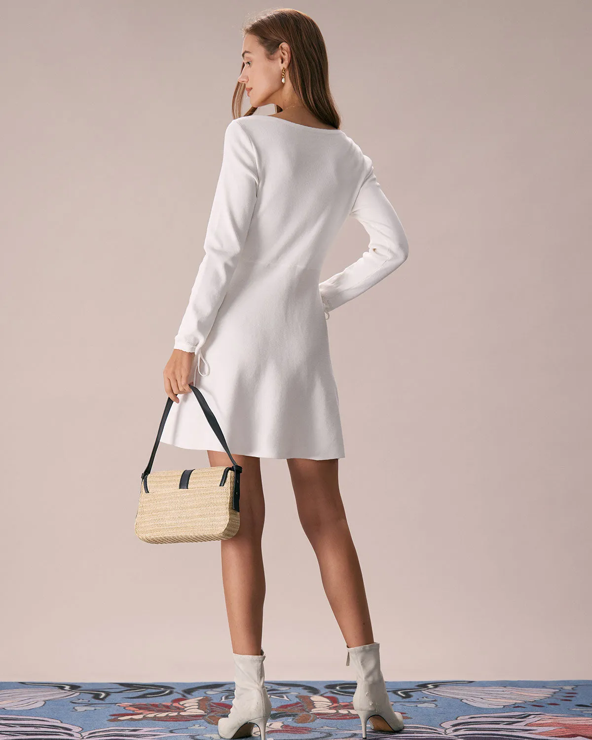 The White Square Neck Sweater Mini Dress