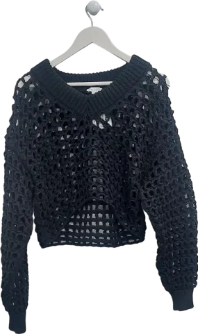 Topshop Black Open Knit Crochet Jumper UK XS