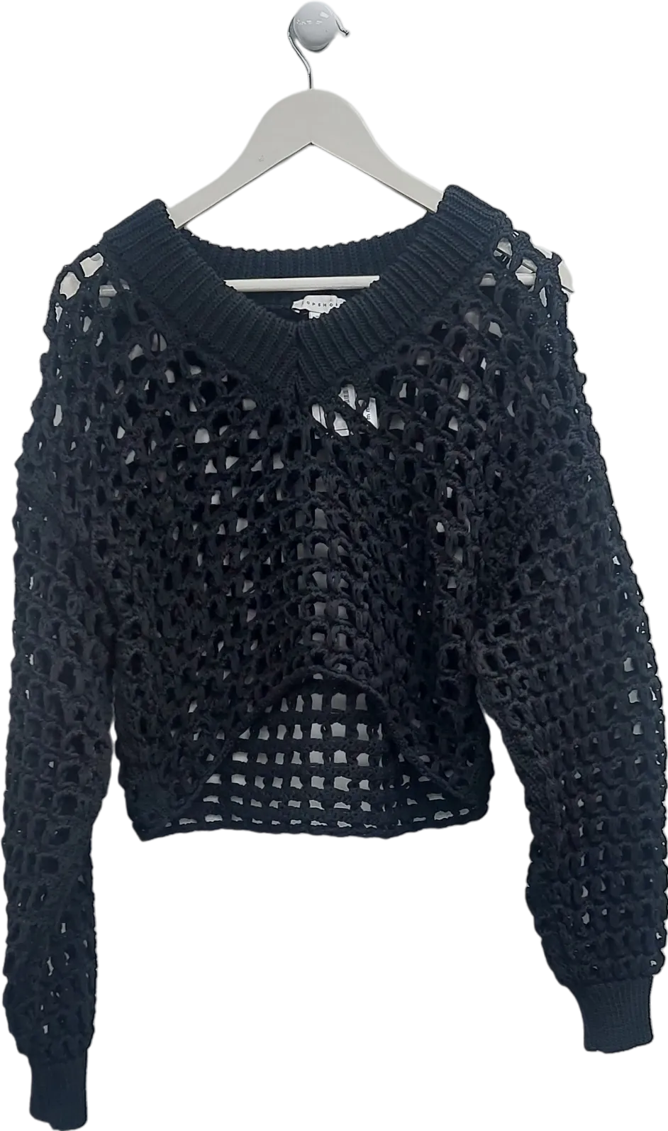 Topshop Black Open Knit Crochet Jumper UK XS