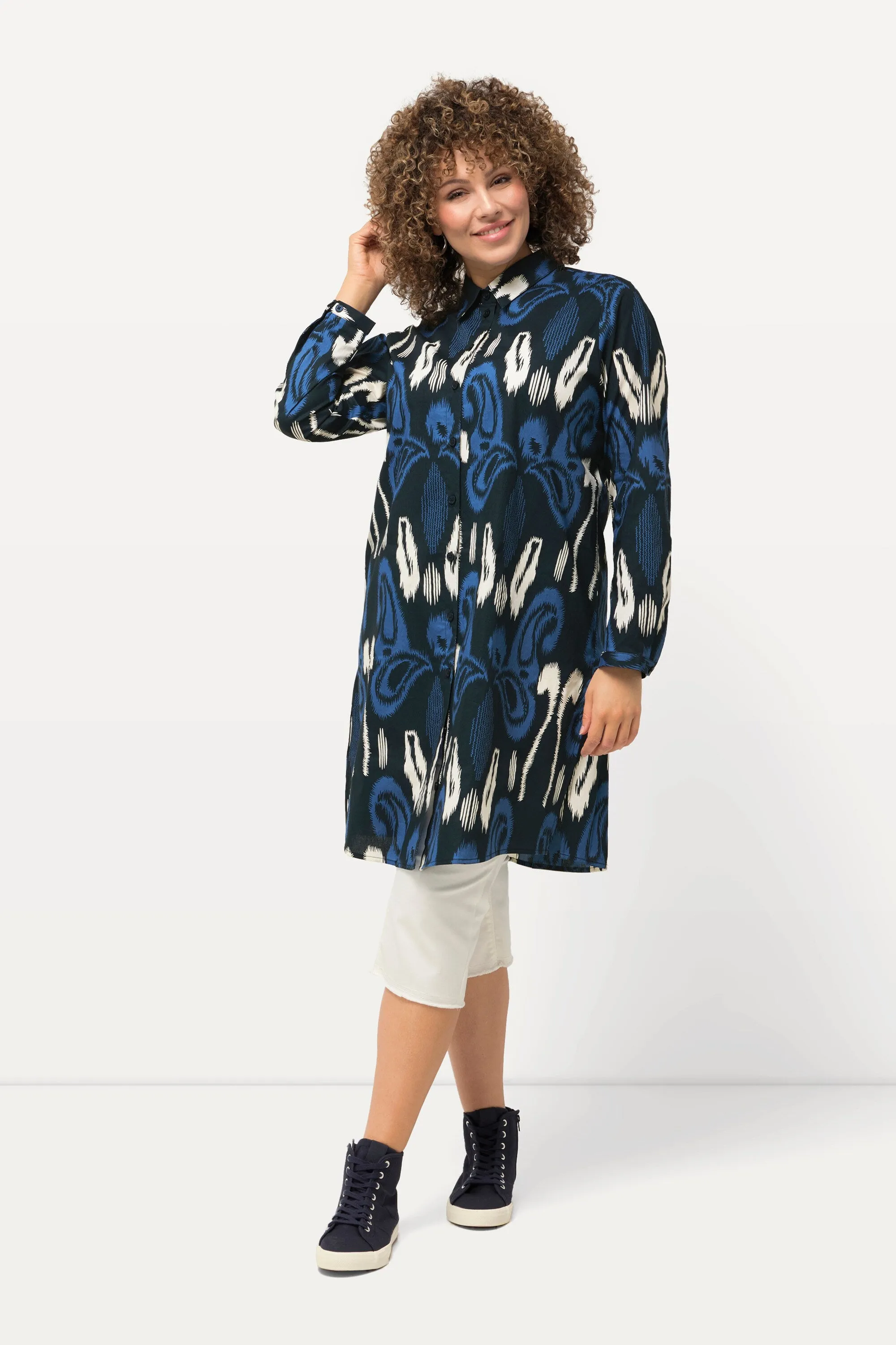 Ulla Popken Long Shirt Dress in Navy