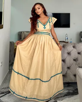 Unique Blue Design Habesha Dress Simple Ethiopian Traditional Dress