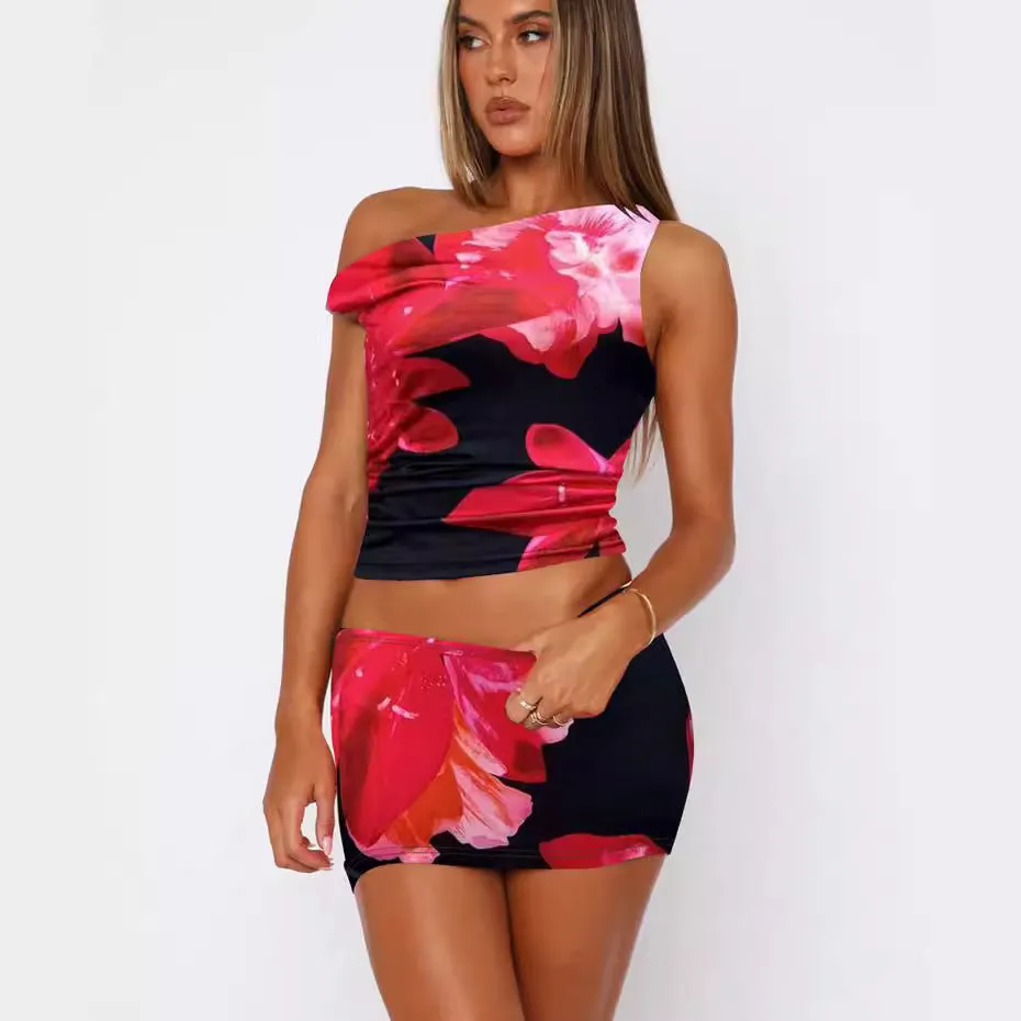 Uniwim barn jacket outfits Women's Clothing 2024 Summer New Hot Girl Printed Sleeveless Top Hip Skirt Suit Two-Piece Set