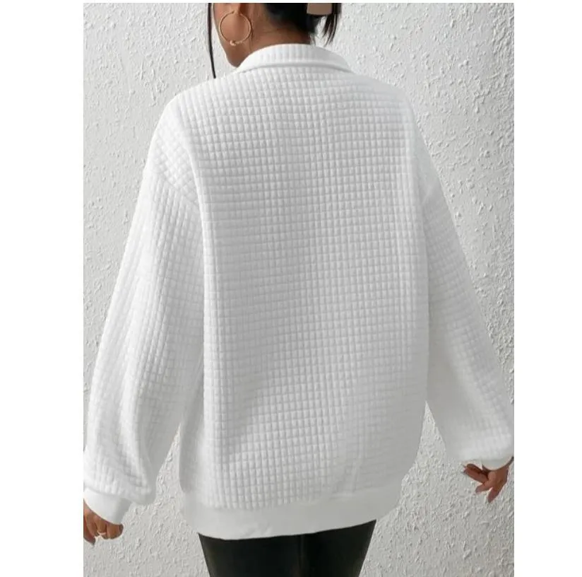 Waffle Solid Color Stand Collar Long-sleeve Zipper Patchwork Sweater