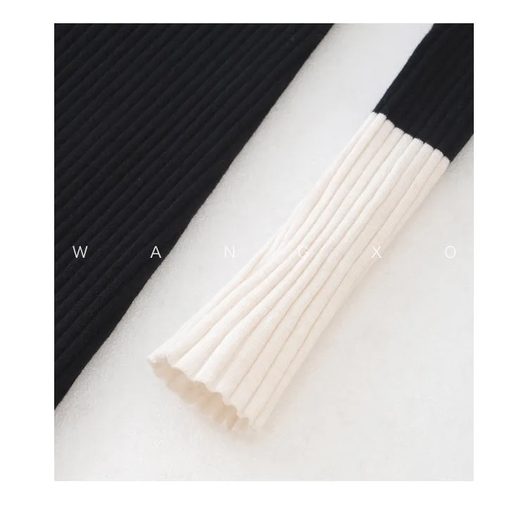 WANXO black sweater dress new design sense of contrast color slim fit mid-length bottoming knitted dress- Eliza