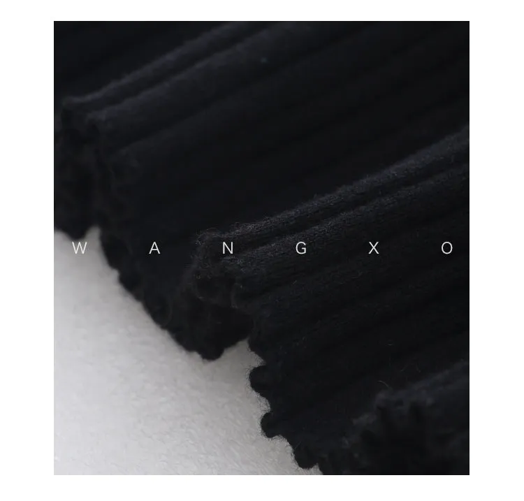 WANXO black sweater dress new design sense of contrast color slim fit mid-length bottoming knitted dress- Eliza