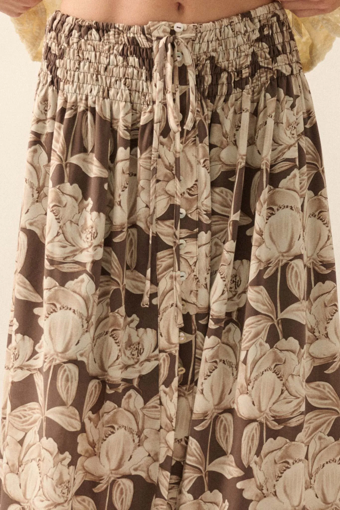 Whispering Blooms Floral Button-Front Maxi Skirt