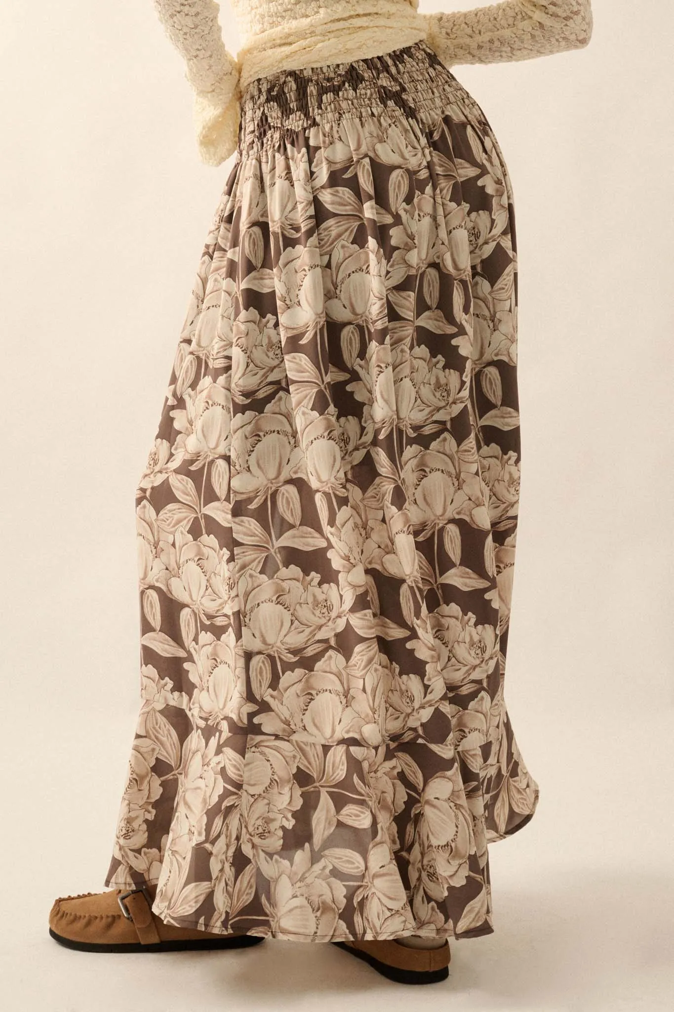 Whispering Blooms Floral Button-Front Maxi Skirt