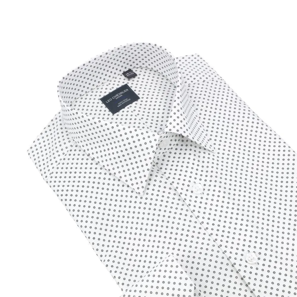 White With Fine Black Print Non-Iron Regular Fit Dress Shirt