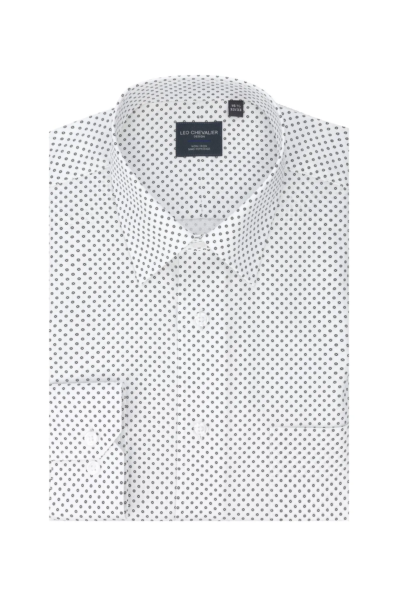 White With Fine Black Print Non-Iron Regular Fit Dress Shirt