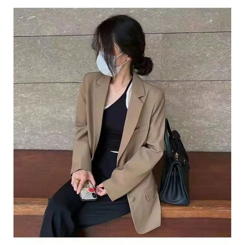 Wjczt fall outfits women Suit Jacket for Women 2024 Spring and Autumn New Korean Style Loose Slimming Student Mid-Length Jacket Casual Small Suit for Women