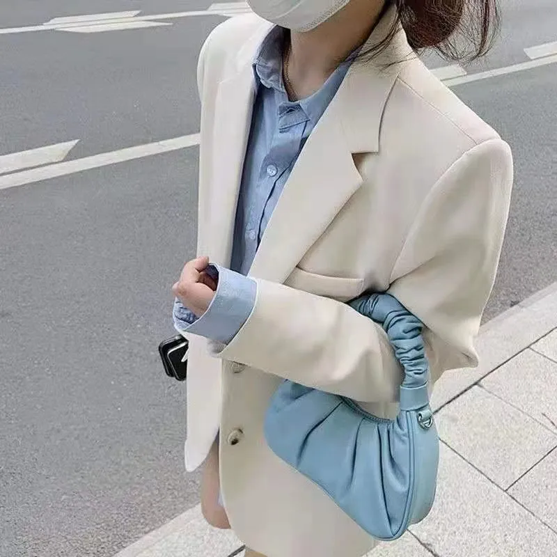 Wjczt fall outfits women Suit Jacket for Women 2024 Spring and Autumn New Korean Style Loose Slimming Student Mid-Length Jacket Casual Small Suit for Women