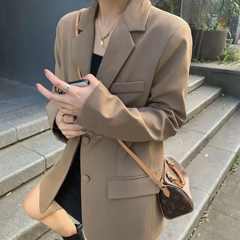 Wjczt fall outfits women Suit Jacket for Women 2024 Spring and Autumn New Korean Style Loose Slimming Student Mid-Length Jacket Casual Small Suit for Women