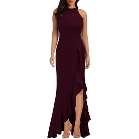 Women High Neck Split Bodycon Mermaid Evening Cocktail Maxi Dress