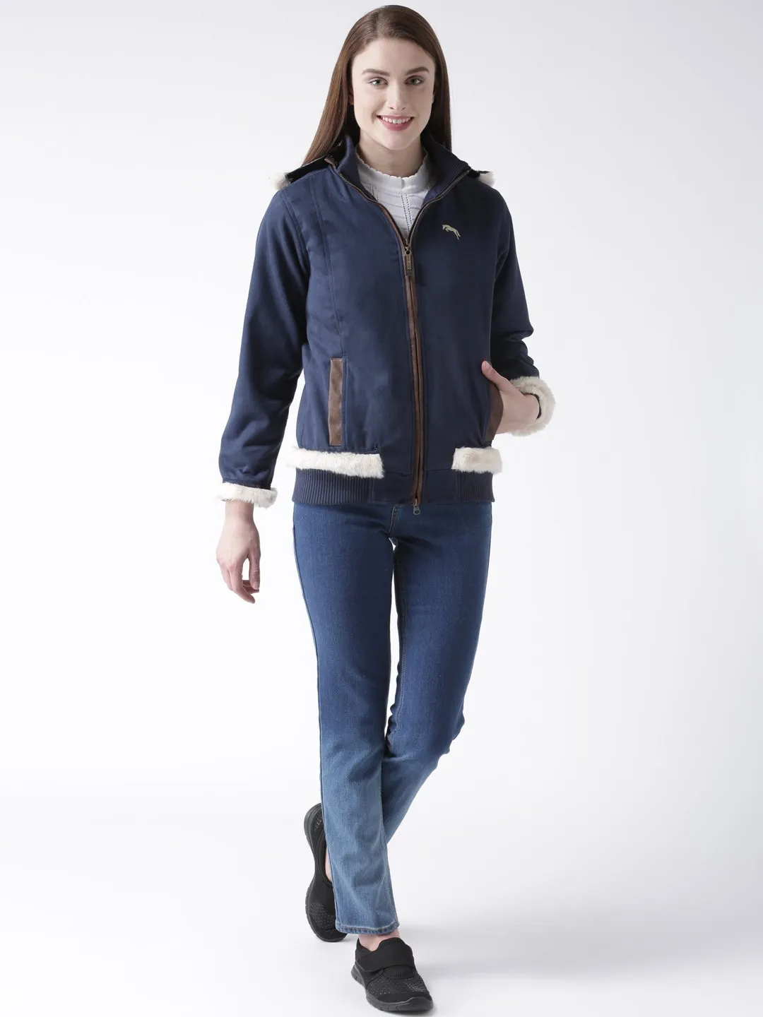 Women 's Polyster Casual Long Sleeve  Navy Winter Jacket