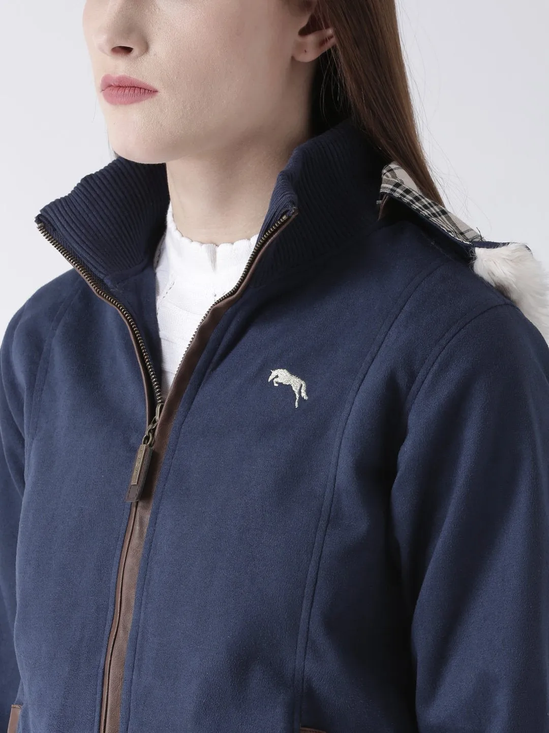 Women 's Polyster Casual Long Sleeve  Navy Winter Jacket