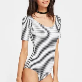 Women Striped Short Sleeve Bodysuit