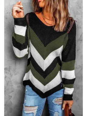 Women's Chevron Knit Sweater / Green