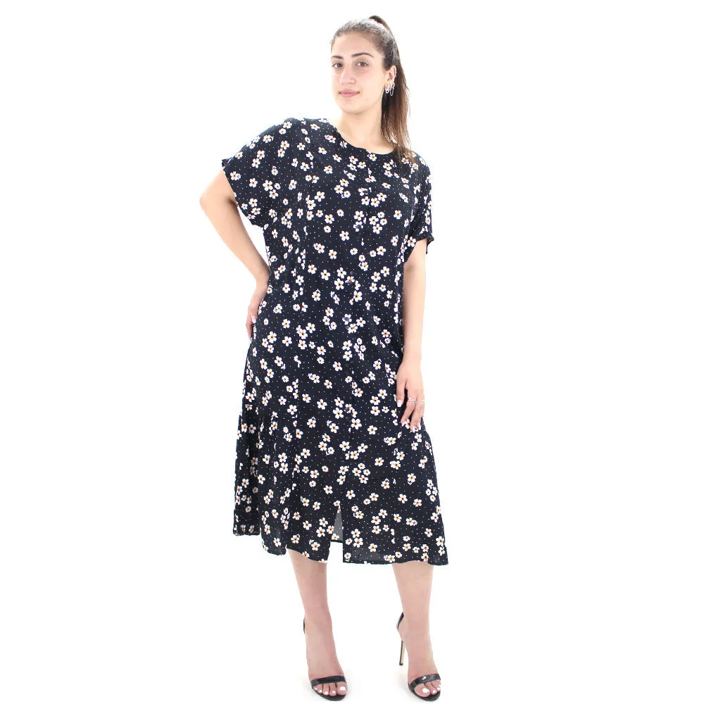 Women's Floral Oversize Shirt Midi Dress,Black