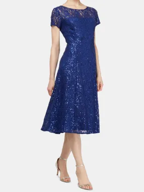 Women's Lace Sequined MIDI Dress,Dark Blue