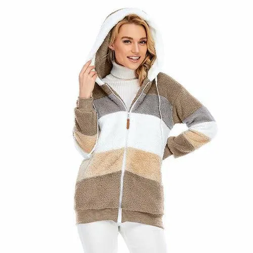 Women's New Autumn And Winter Loose Plush Multicolor Hooded Jacket