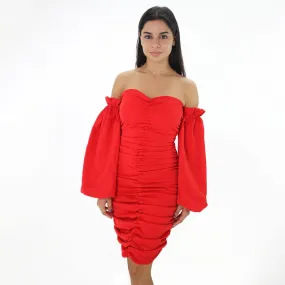 Women's Plain Smocked Dress,Red